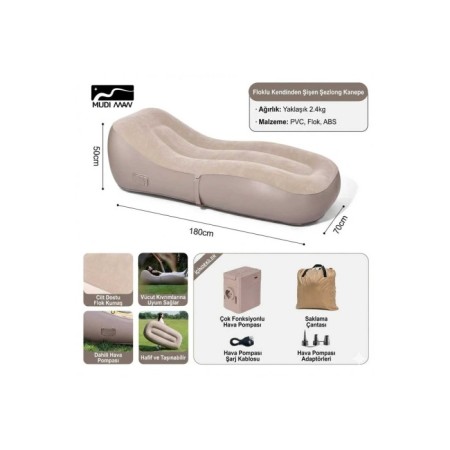 Majestyt - Otomatik şişen Şarjlı Kamp ve Plaj Yatagı